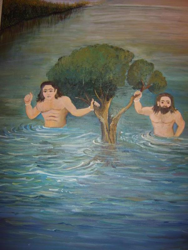 Sankaradeva happened to see a huge tree being carried away by the mighty Brahmaputra. He tells his followers - he needs to get the tree...